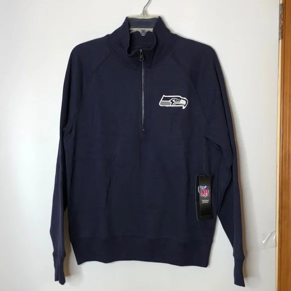 NWT Seattle Seahawks Womens OTS 1/4 zip Fleece Foil Navy NFL Team Apparel LARGE - Picture 1 of 9